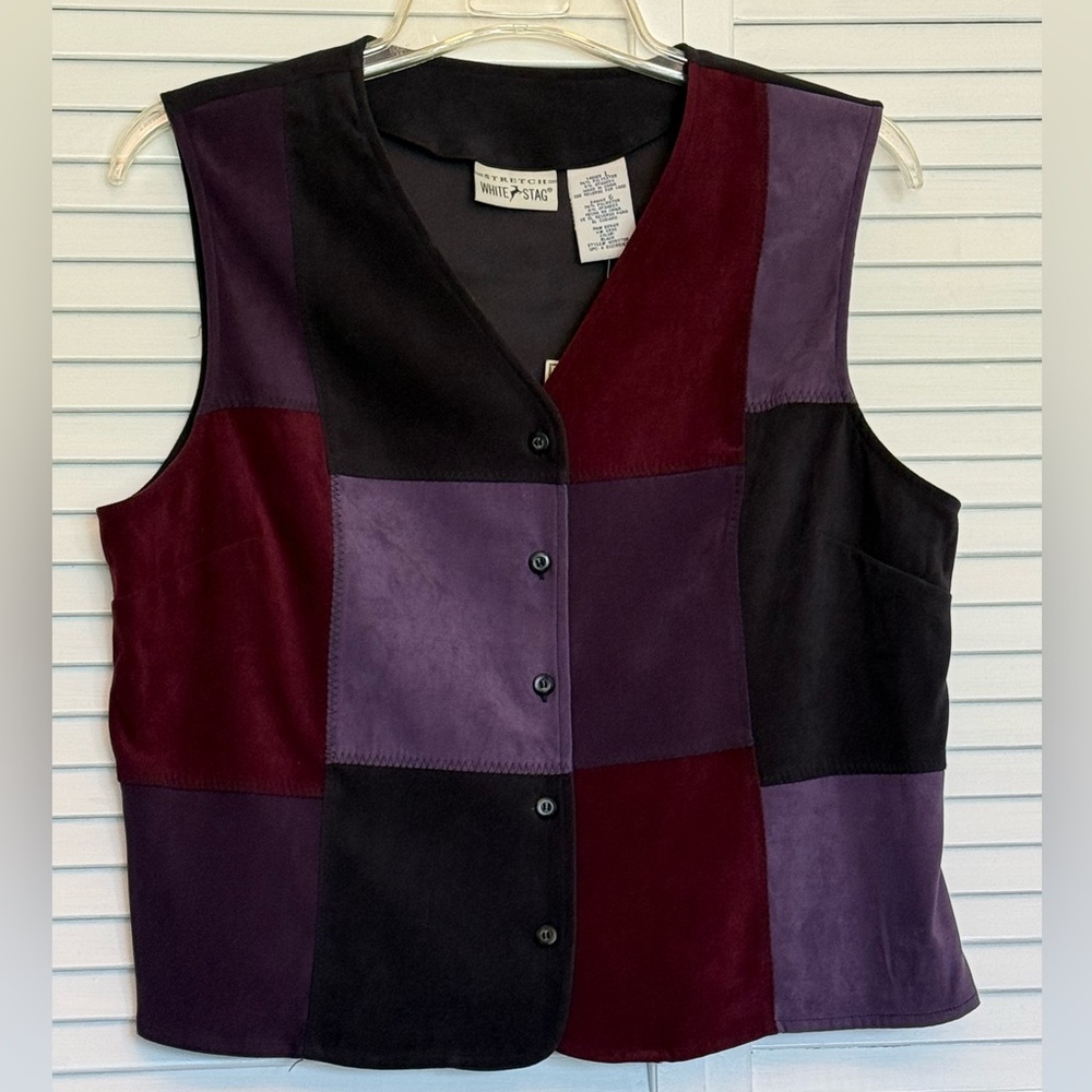 White Stag Ladies Suede-Look Patchwork Vest - Black, Purple, Burgundy. Sz-L. NWT